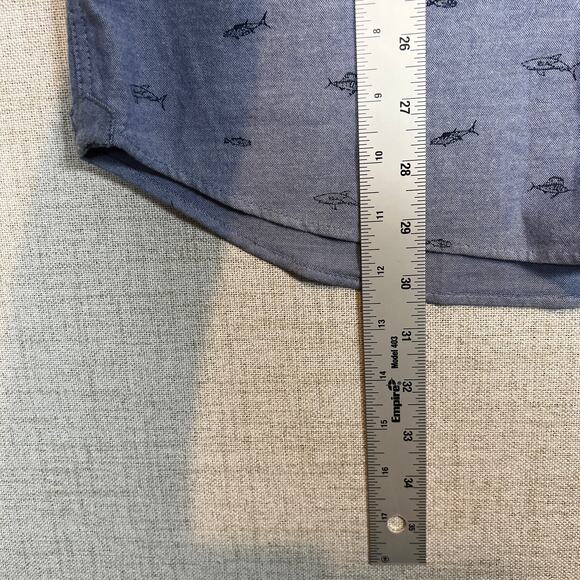 Hawker Rye Short Sleeve Shirt Men's M Tall button down collar fish / shark print - Picture 6 of 8